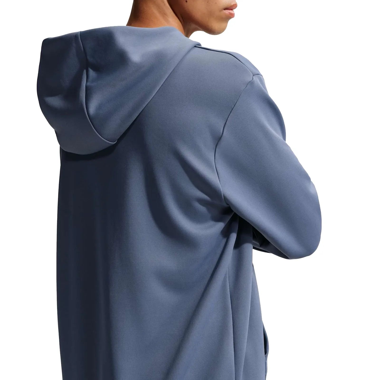 Casaco moletom masculino Nike azul com capuz e zíper, vista lateral